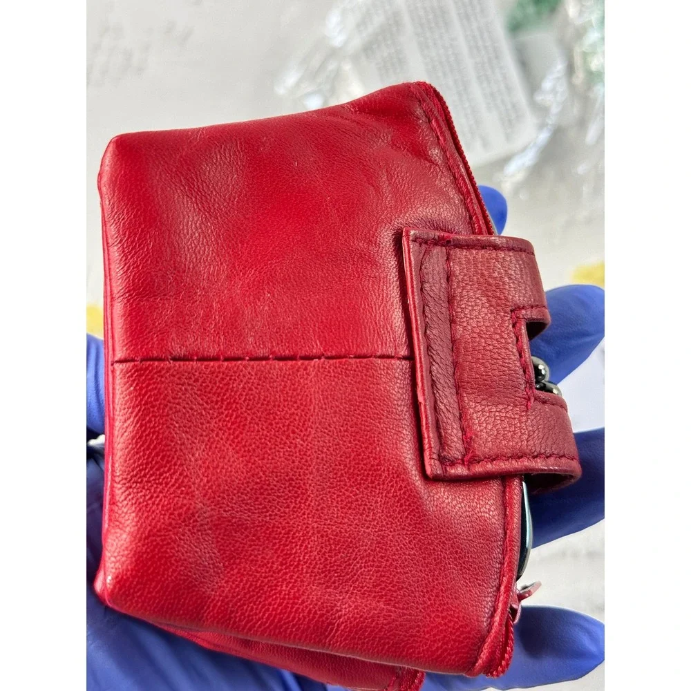 Hampton Direct Red Leather Coin Purse Kiss Lock Multi Pocket Wallet 62654 NEW